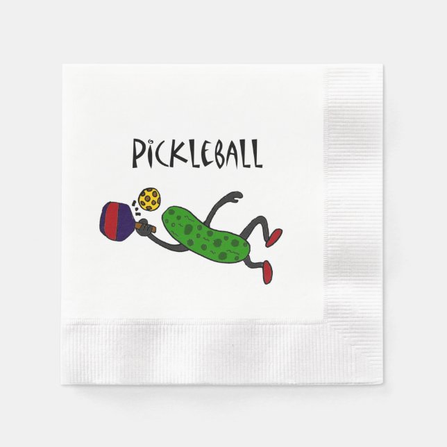 Serviette En Papier Drôle Leaping Pickleball Pickle Cartoon (Devant)
