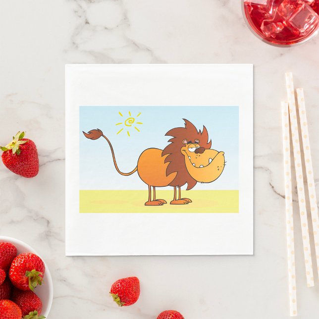 Serviette En Papier Drôle Lion caricature dans le soleil Safari animal (Créateur téléchargé)