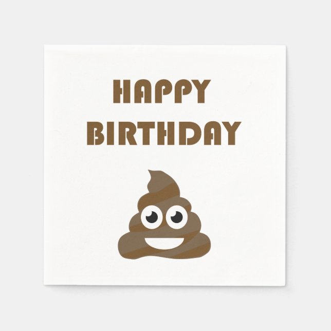 Serviette En Papier Drôle mignon Joyeux fête d'anniversaire Poop Emoji (Devant)