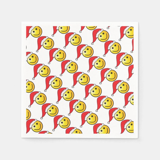 Serviette En Papier Drôle Noël Emoji Santa Hat Motif (Devant)