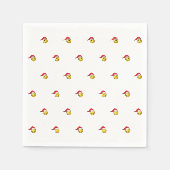 Serviette En Papier Drôle Noël Emoji Santa Hat Motif (Devant)