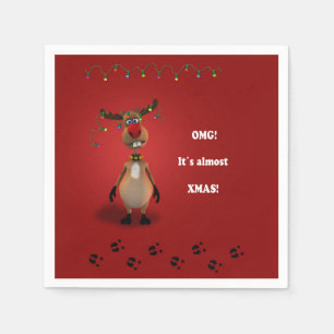 Serviette En Papier Drôle Noël Rouge renne à nez rouge