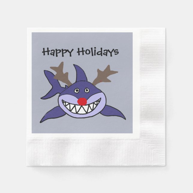 Serviette En Papier Drôle Nouvel An Requin Reindeer (Devant)