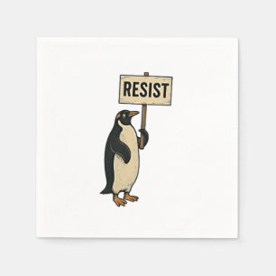 Serviette En Papier Drôle Penguin Résiste À La Manifestation Contre Le