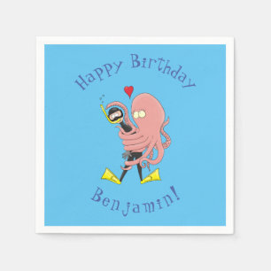 Serviette En Papier Drôle pieuvre embrasse plongeur dessin animé humou