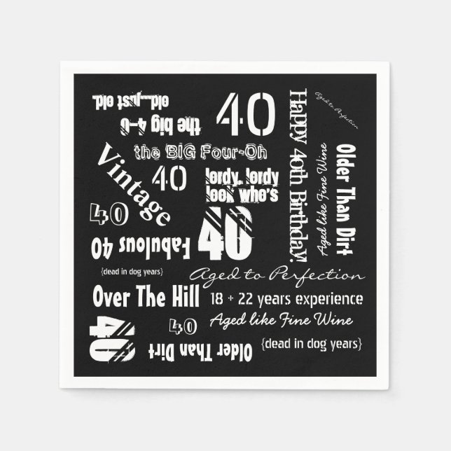 Serviette En Papier Drôle Sayings 40e anniversaire Noir (Devant)