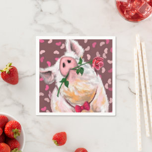 Serviette En Papier Drôle serviettes Gentleman Pig avec Rose