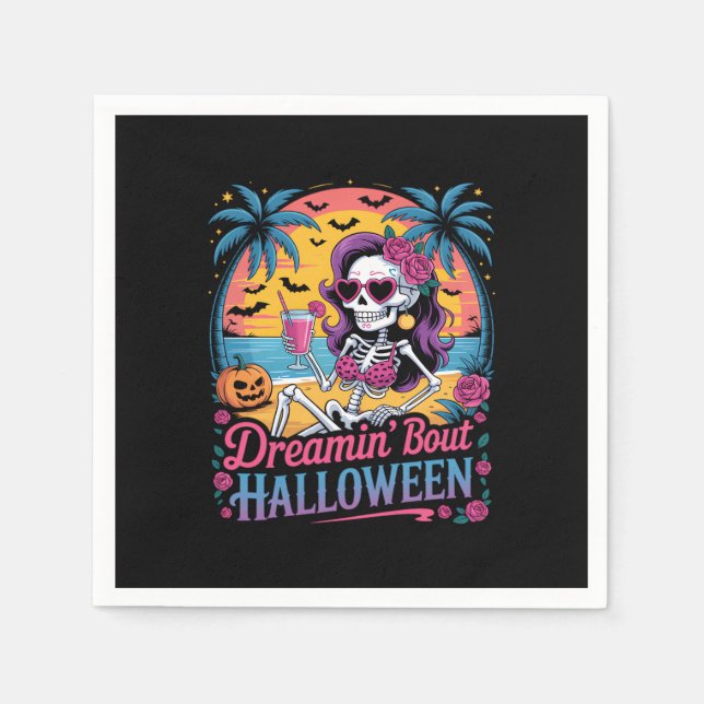 Serviette En Papier Drôle Skeleton Dreamin 'Bout Halloween Summerween (Devant)