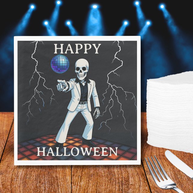 Serviette En Papier Drôle Skeleton Haunted Disco Halloween Party (Funny Skeleton Haunted Disco Halloween Party Napkins)