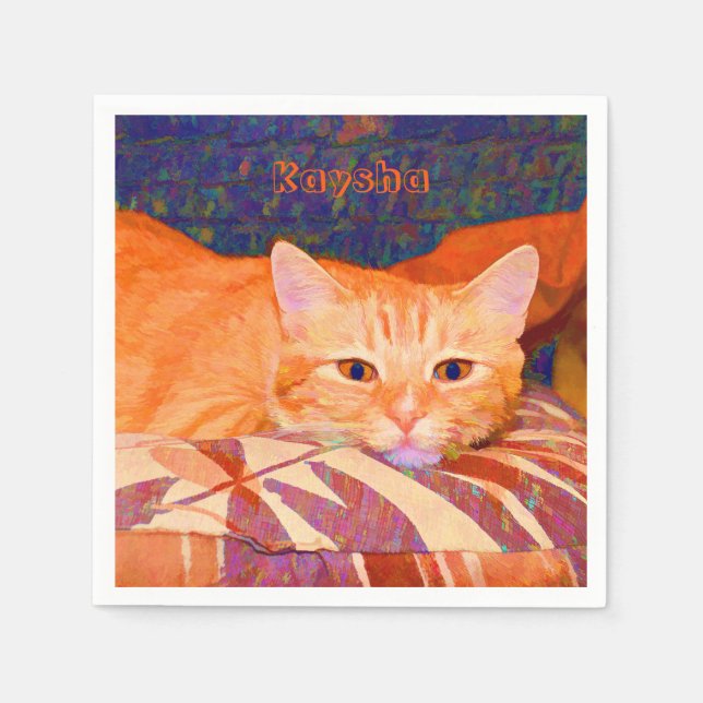 Serviette En Papier Drôle Tabby Chat Bright Orange Cute (Devant)