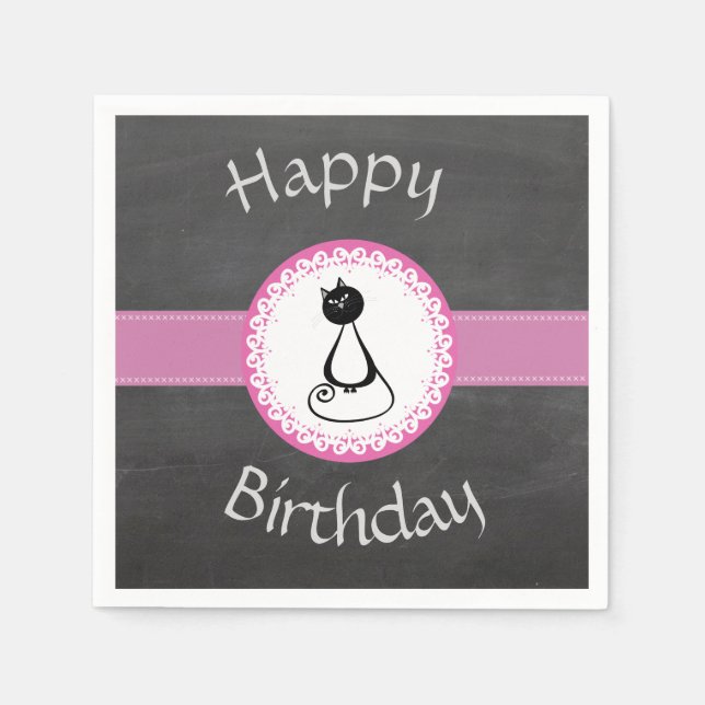 Serviette En Papier Drôle whimsical noir chat chalkboard anniversaire (Devant)