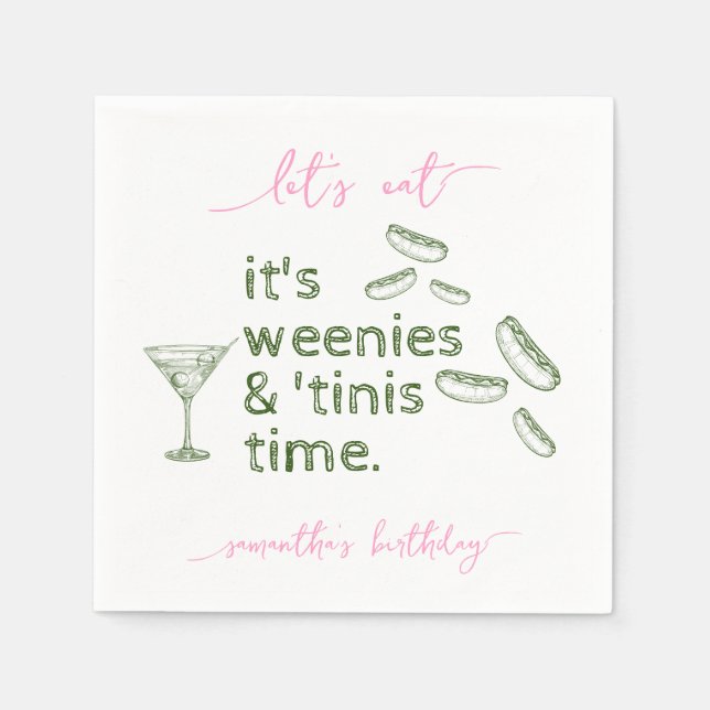 Serviette En Papier Drôles de Petits Cornichons & Tinis Soirée d'anniv (Devant)