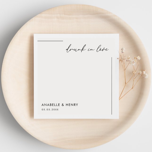 Serviette En Papier Drunin in Love Minimalist Script & Line Mariage (Créateur téléchargé)