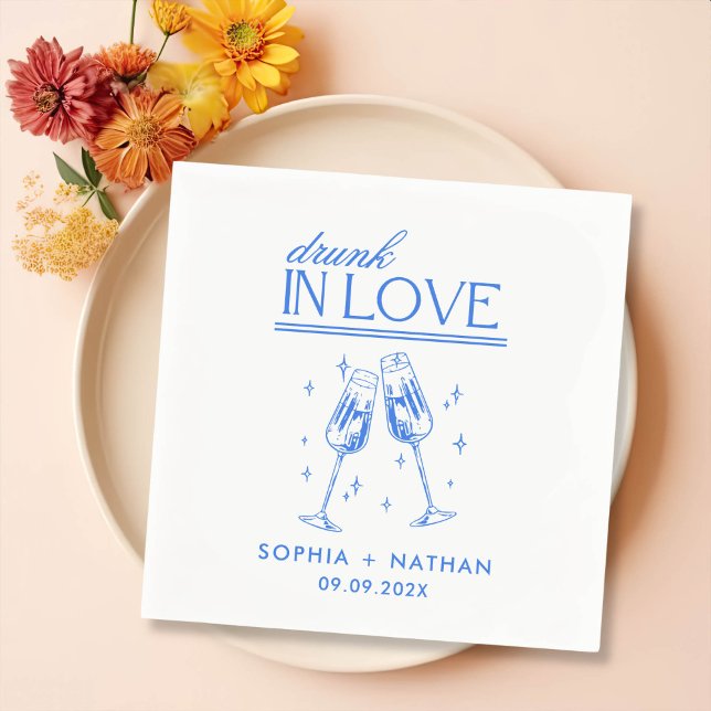 Serviette En Papier Drunin In Love Personnalisé Beach Cocktail Mariage (Créateur téléchargé)