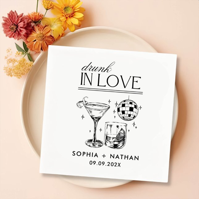 Serviette En Papier Drunin In Love Personnalisé Beach Cocktail Mariage (Créateur téléchargé)