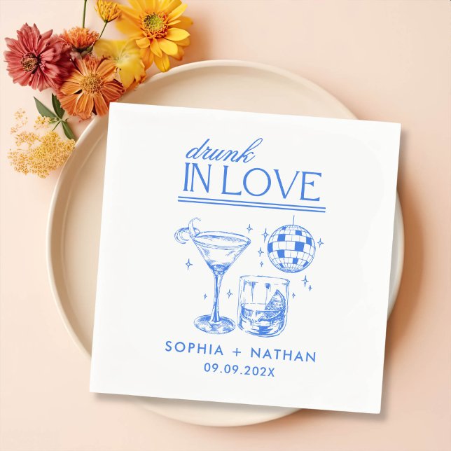 Serviette En Papier Drunin In Love Personnalisé Beach Cocktail Mariage (Créateur téléchargé)