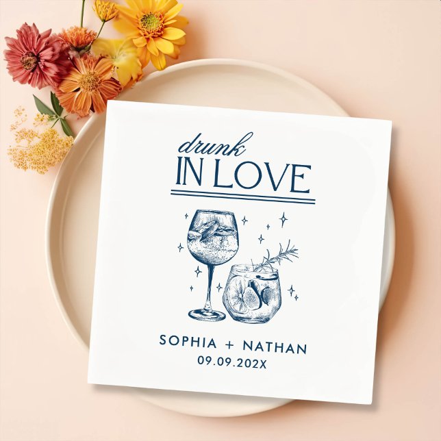 Serviette En Papier Drunin In Love Personnalisé Cocktail Mariage (Créateur téléchargé)