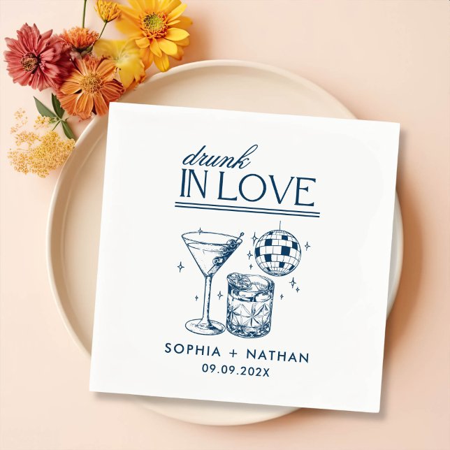 Serviette En Papier Drunin In Love Personnalisé Disco Cocktail Mariage (Créateur téléchargé)