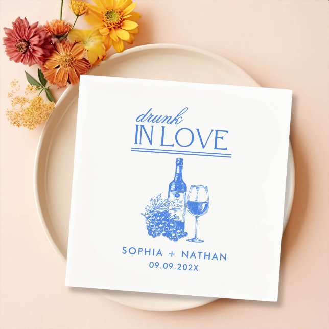 Serviette En Papier Drunin In Love Personnalisé Vin Cocktail Mariage (Créateur téléchargé)