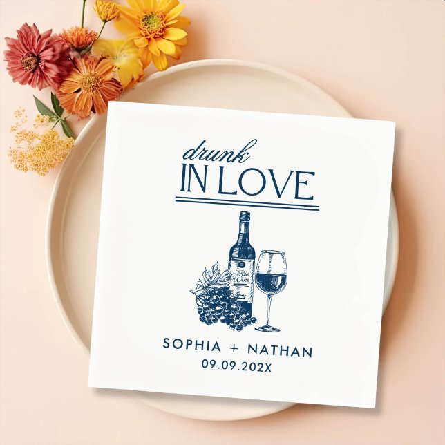 Serviette En Papier Drunin In Love Personnalisé Vin Cocktail Mariage (Créateur téléchargé)