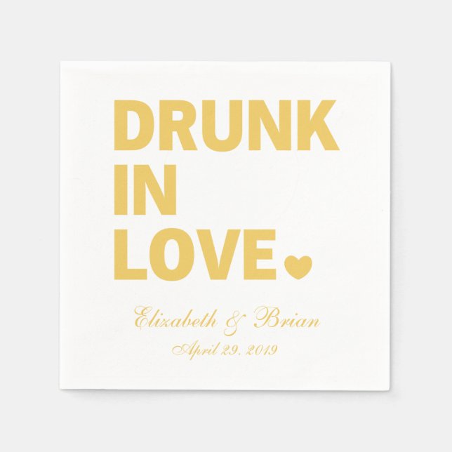 Serviette En Papier "Drunk in love" Mariage doré personnalisé (Devant)