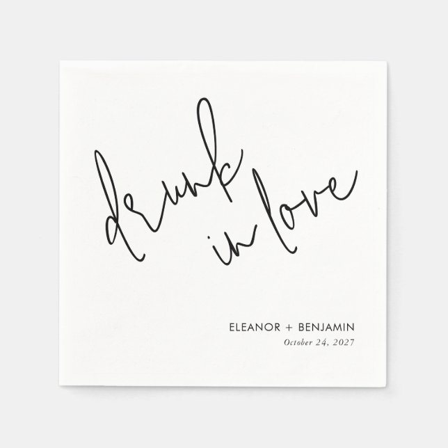 Serviette En Papier Drunk in Love Wedding Napkins Minimalist (Devant)