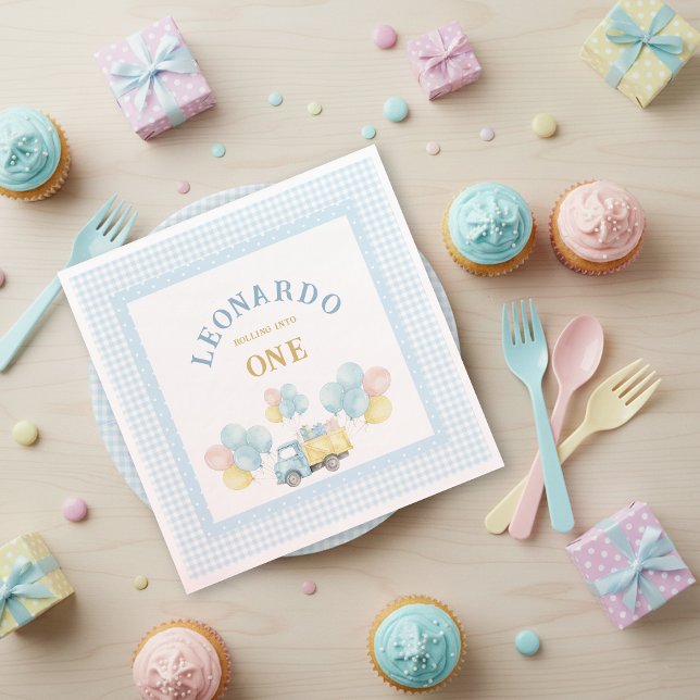 Serviette En Papier Dump Truck First Birthday Boy (Créateur téléchargé)