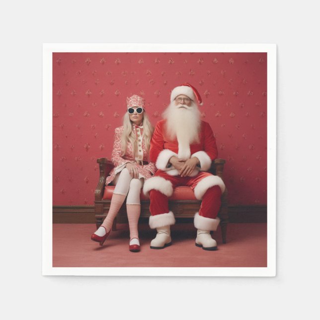 Serviette En Papier Duo de Noël fantasque : Père Noël et Mme Claus (Devant)