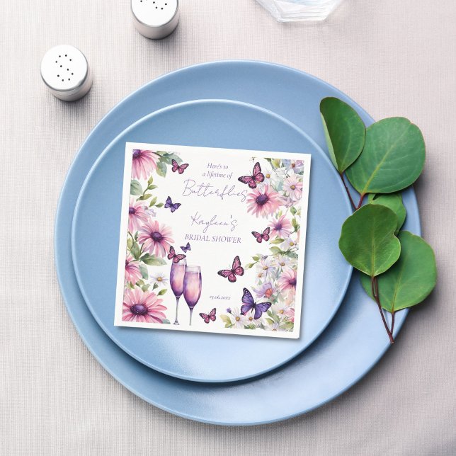 Serviette En Papier Durée de vie des papillons purple enterrement de v (To a Lifetime of butterflies purple pink bridal shower monogram printed napkins custom table decor)