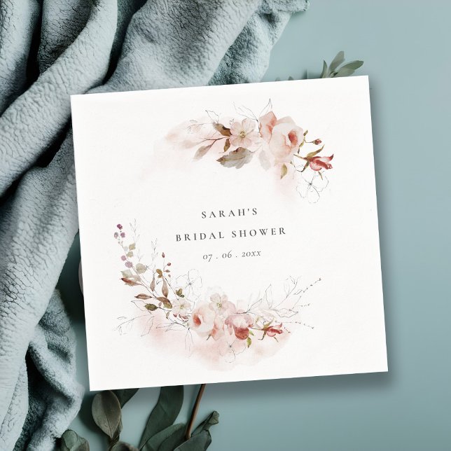 Serviette En Papier Dusky automnal Marsala Blush Floral Bridal Shower (Créateur téléchargé)