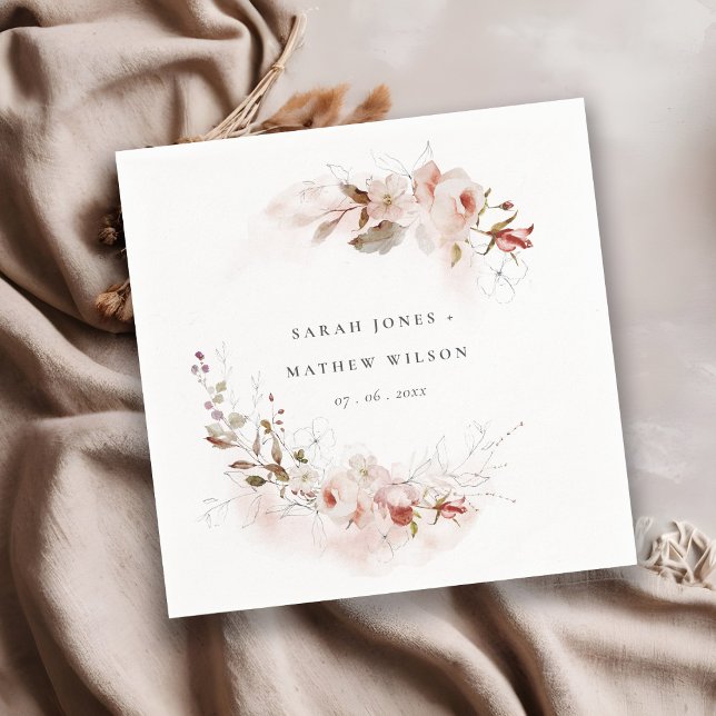 Serviette En Papier Dusky Fall Marsala Blush Floral Wreath Mariage (Créateur téléchargé)