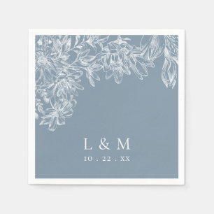 Serviette En Papier Dusty Bleu Blanc Floral Monogramme Mariage serviet