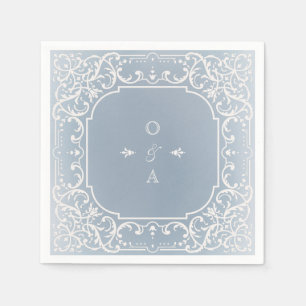 Serviette En Papier Dusty bleu élégant romantique monogramme vintage