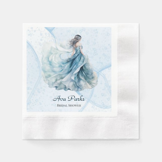 Serviette En Papier Dusty Blue Alcohol Ink Bride Fête des mariées (Devant)