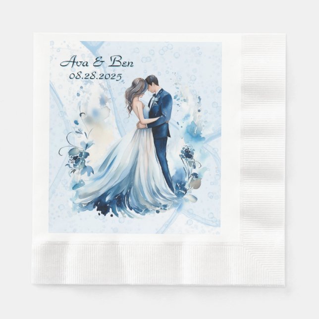 Serviette En Papier Dusty Blue Alcohol Ink Bride & Groom Mariage (Devant)