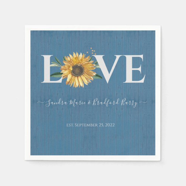 Serviette En Papier Dusty Blue Barn Wood, Mariage de tournesol doré (Devant)
