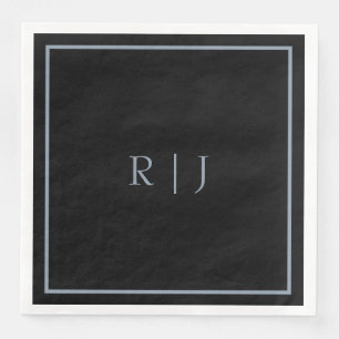 Serviette En Papier Dusty Blue Black Monogram Initiales Mariage tendan