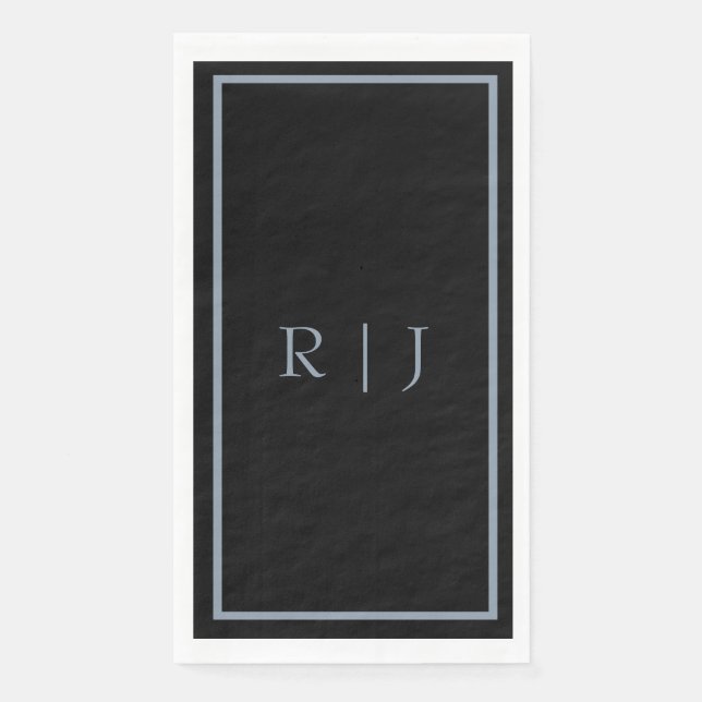 Serviette En Papier Dusty Blue Black Monogram Letters Initials Wedding (Devant)