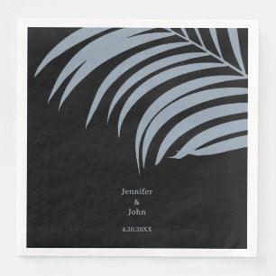 Serviette En Papier Dusty Blue Black Tropical Palm Feuille Mariage