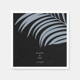 Serviette En Papier Dusty Blue Black Tropical Palm Feuille Mariage