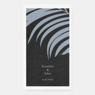 Serviette En Papier Dusty Blue Black Tropical Palm Feuille Mariage