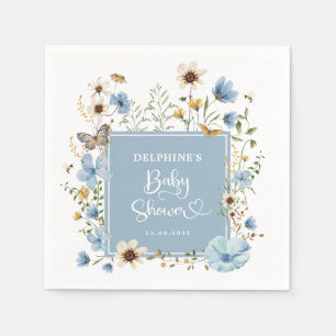 Serviette En Papier Dusty Blue Boho Fleur sauvage bébé garçon douche N