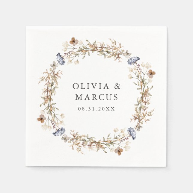 Serviette En Papier Dusty Blue Boho Fleur sauvage Mariage de couronne (Devant)