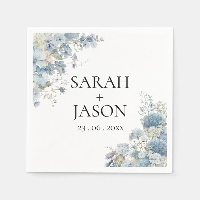 Serviette En Papier Dusty Blue Boho Floral Elégant mariage de jardin (Devant)