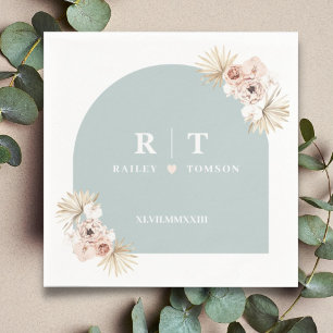 Serviette En Papier Dusty Blue Boho Floral Élégant Monogramme de maria