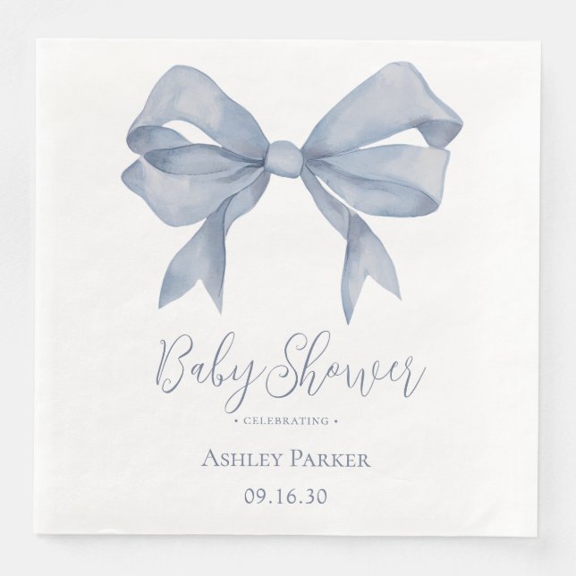 Serviette En Papier Dusty Blue Bow Boy Baby shower (Devant)
