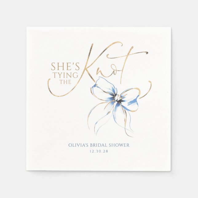 Serviette En Papier Dusty Blue Bow She's Tying the Knot Bridal Shower (Devant)