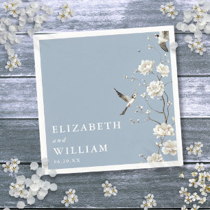 Serviette En Papier Dusty Blue Chinoiserie Floral Garden Mariage