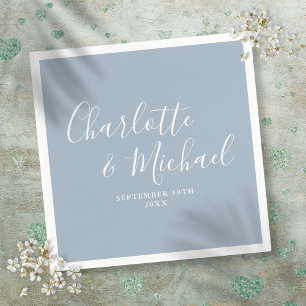 Serviette En Papier Dusty Blue Elegant Mariage de signature