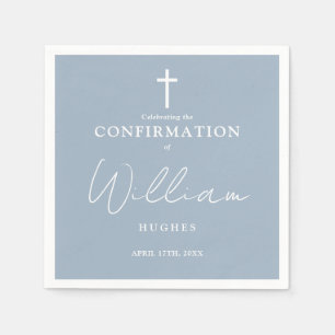 Serviette En Papier Dusty Blue Elegant Moderne Minimaliste Confirmatio